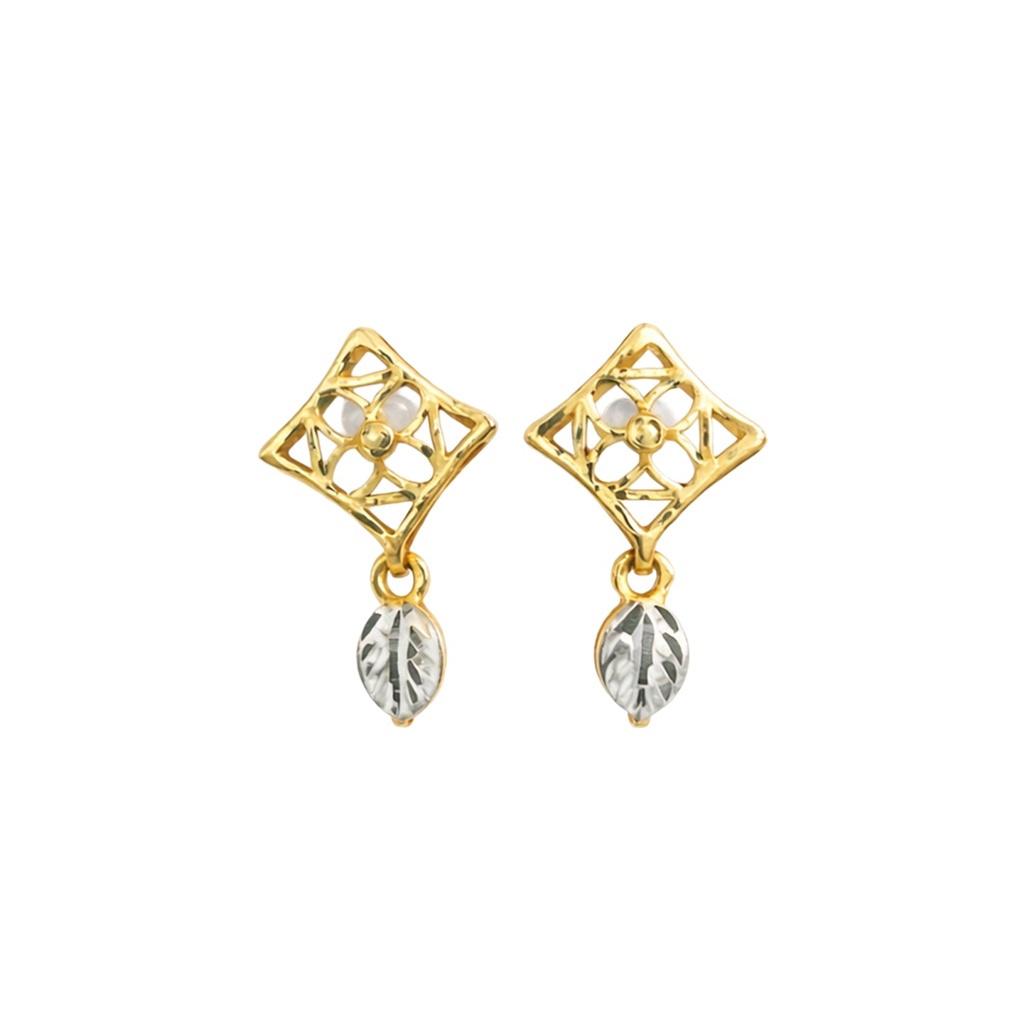 Floral Lattice Drop Gold Earrings