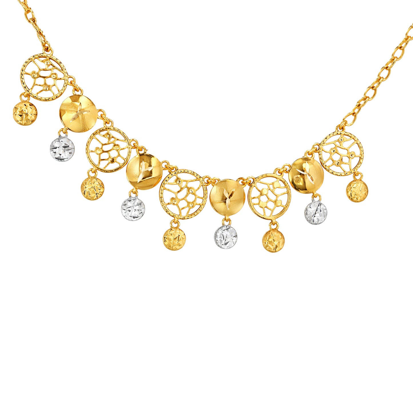 Textured Disc & Filigree Gold Necklace