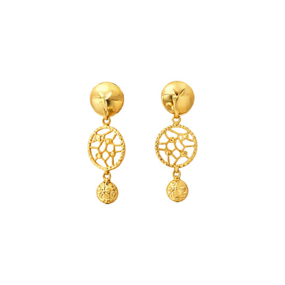 Textured Disc & Filigree Drop Gold Earring