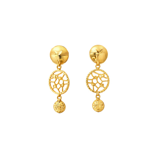 Textured Disc & Filigree Drop Gold Earring