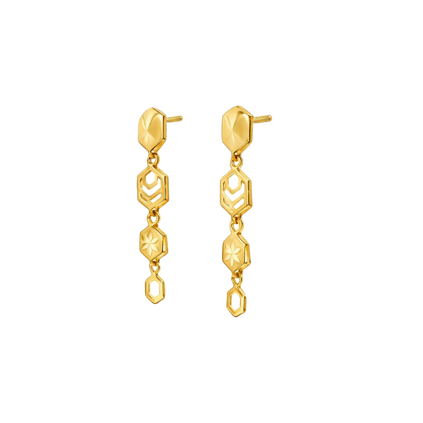 Geometric Hexagon Drop Gold Earrings