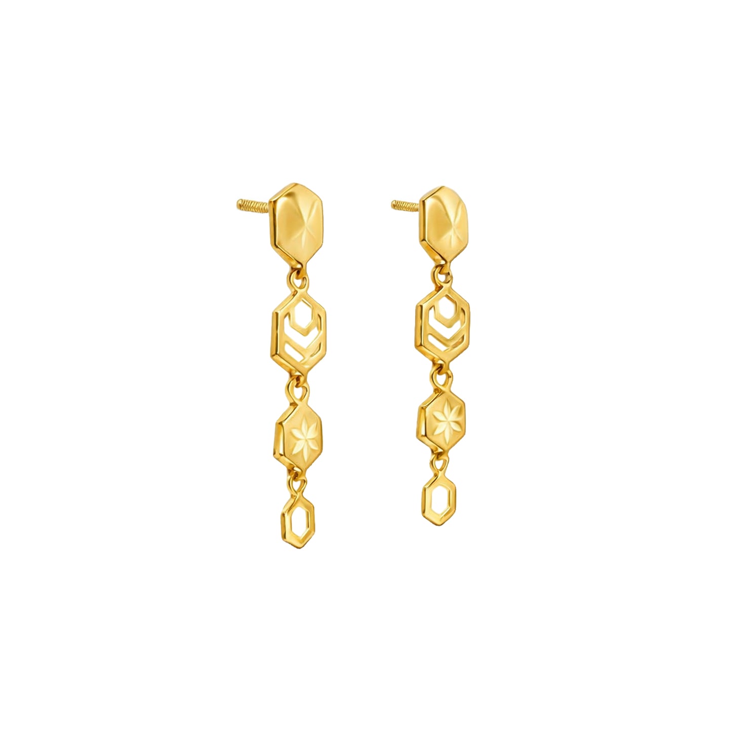 Geometric Hexagon Drop Gold Earrings