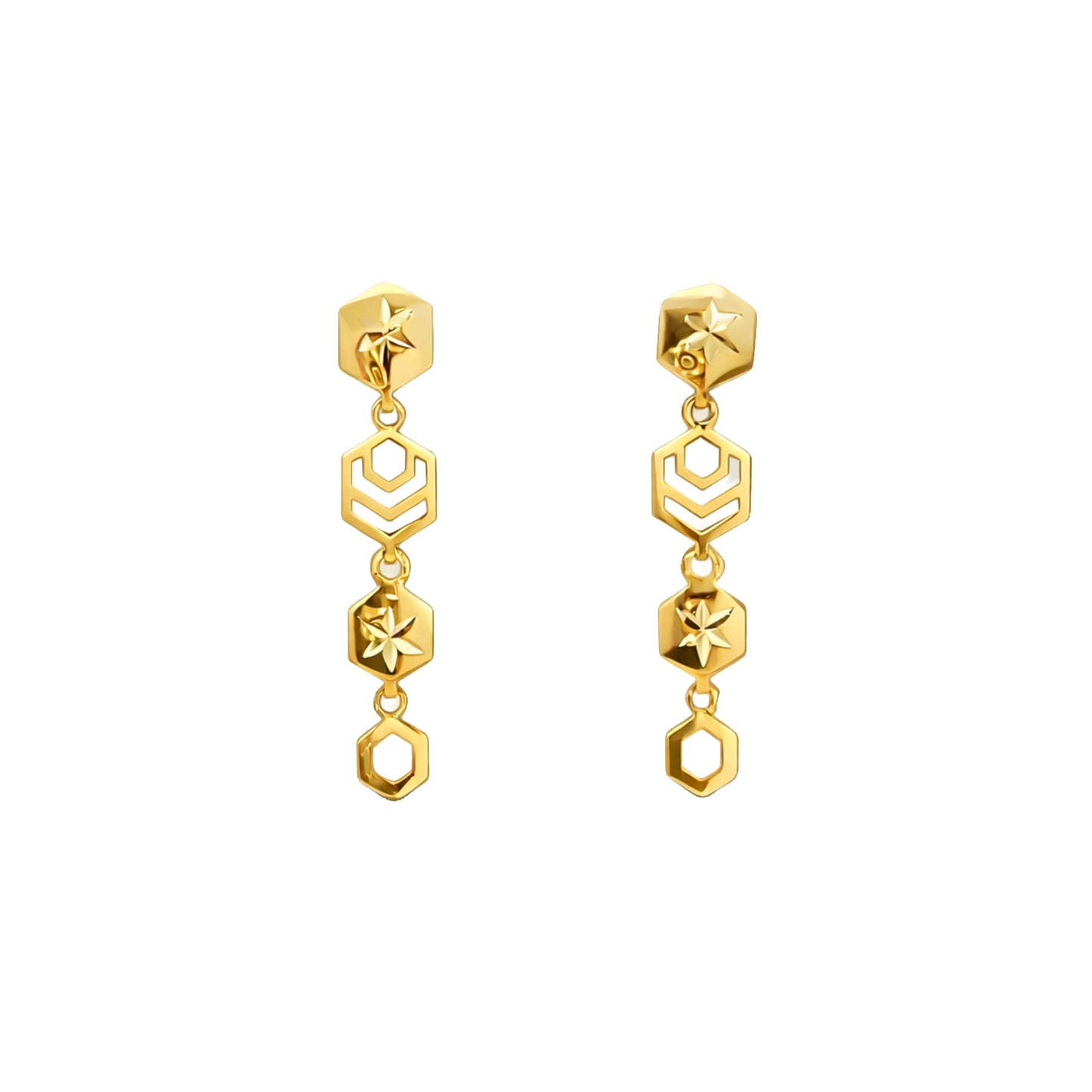 Geometric Hexagon Drop Gold Earrings