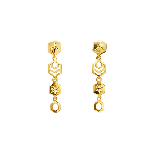 Geometric Hexagon Drop Gold Earrings
