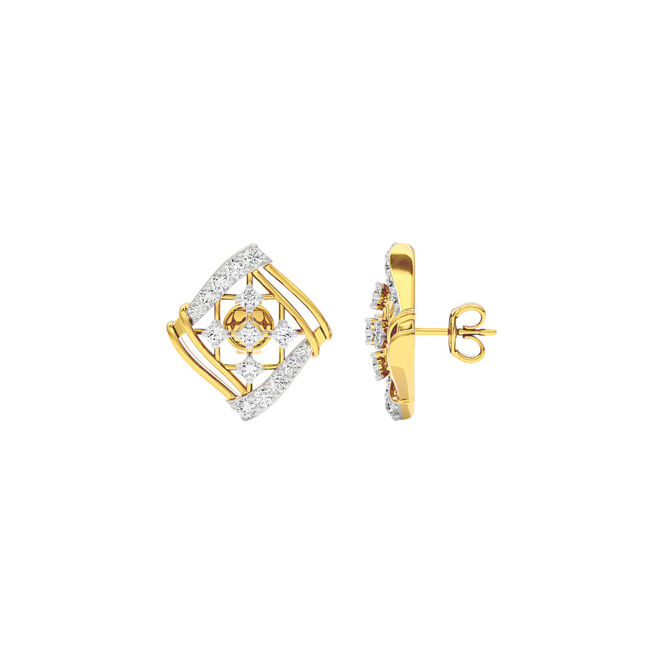 Cushion Curve Diamond Earrings 18 KT / Yellow Gold