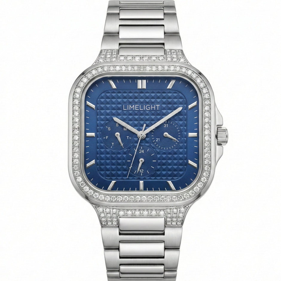 Meridian, 39MM Square Case, Quartz Analogue Watch with Metal Strap for Men, 50M Water Resistance