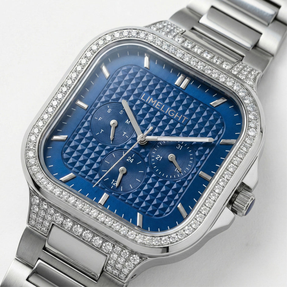 Meridian, 39MM Square Case, Quartz Analogue Watch with Metal Strap for Men, 50M Water Resistance