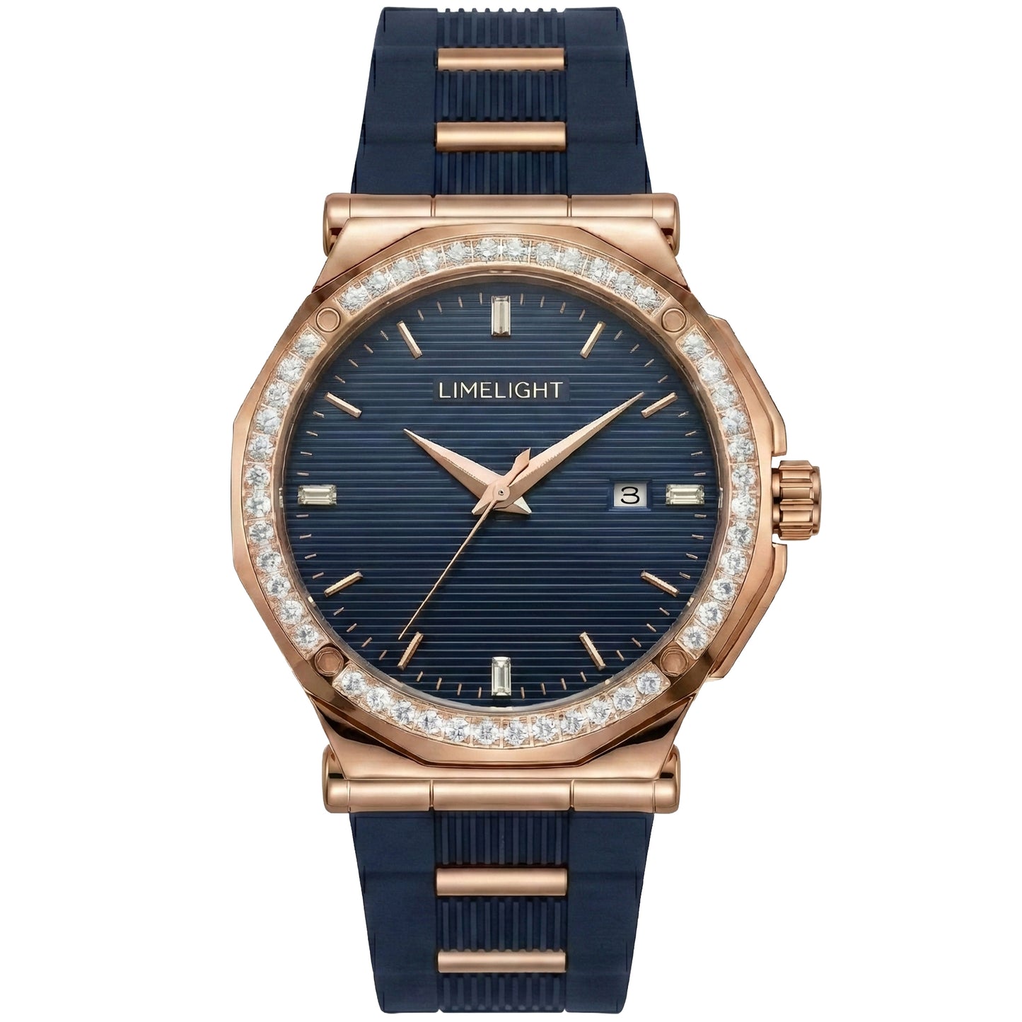 Pinstripe Baguette Edition, 43MM Round Case, Quartz Analogue Watch with Silicon Strap for Men, 50M Water Resistance