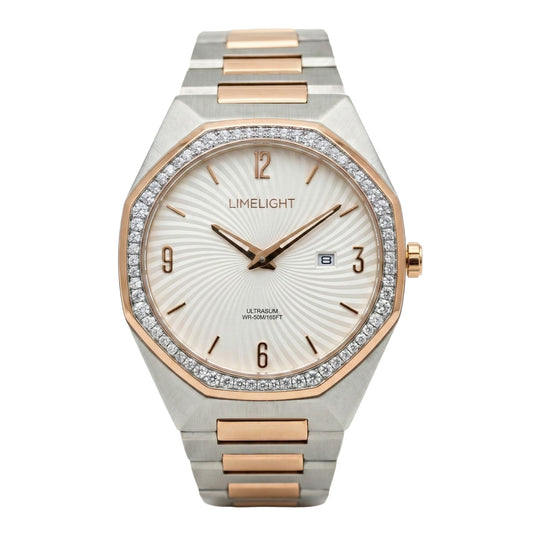 Sunray Series, 42MM Round Case, Two Toned Quartz Analogue Watch with Metal Band for Men, 50M Water Resistance