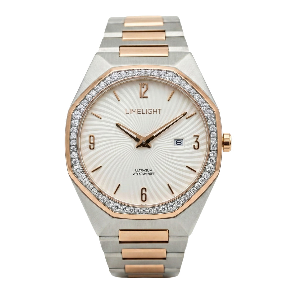 Sunray Series, 42MM Round Case, Two Toned Quartz Analogue Watch with Metal Band for Men, 50M Water Resistance