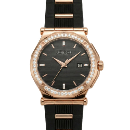 Pinstripe Baguette Edition, 43MM Round Case, Quartz Analogue Watch with Silicon Strap for Men, 50M Water Resistance