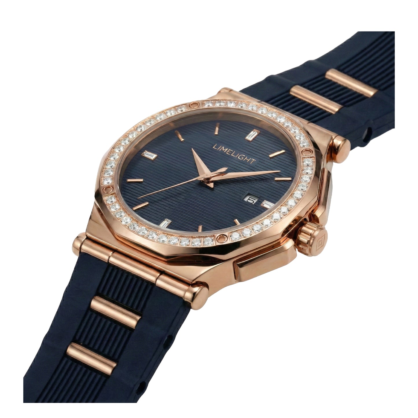 Pinstripe Baguette Edition, 43MM Round Case, Quartz Analogue Watch with Silicon Strap for Men, 50M Water Resistance