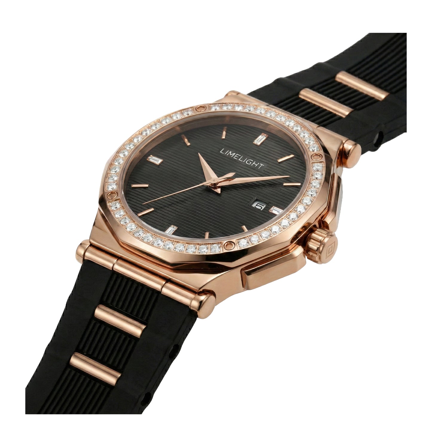 Pinstripe Baguette Edition, 43MM Round Case, Quartz Analogue Watch with Silicon Strap for Men, 50M Water Resistance