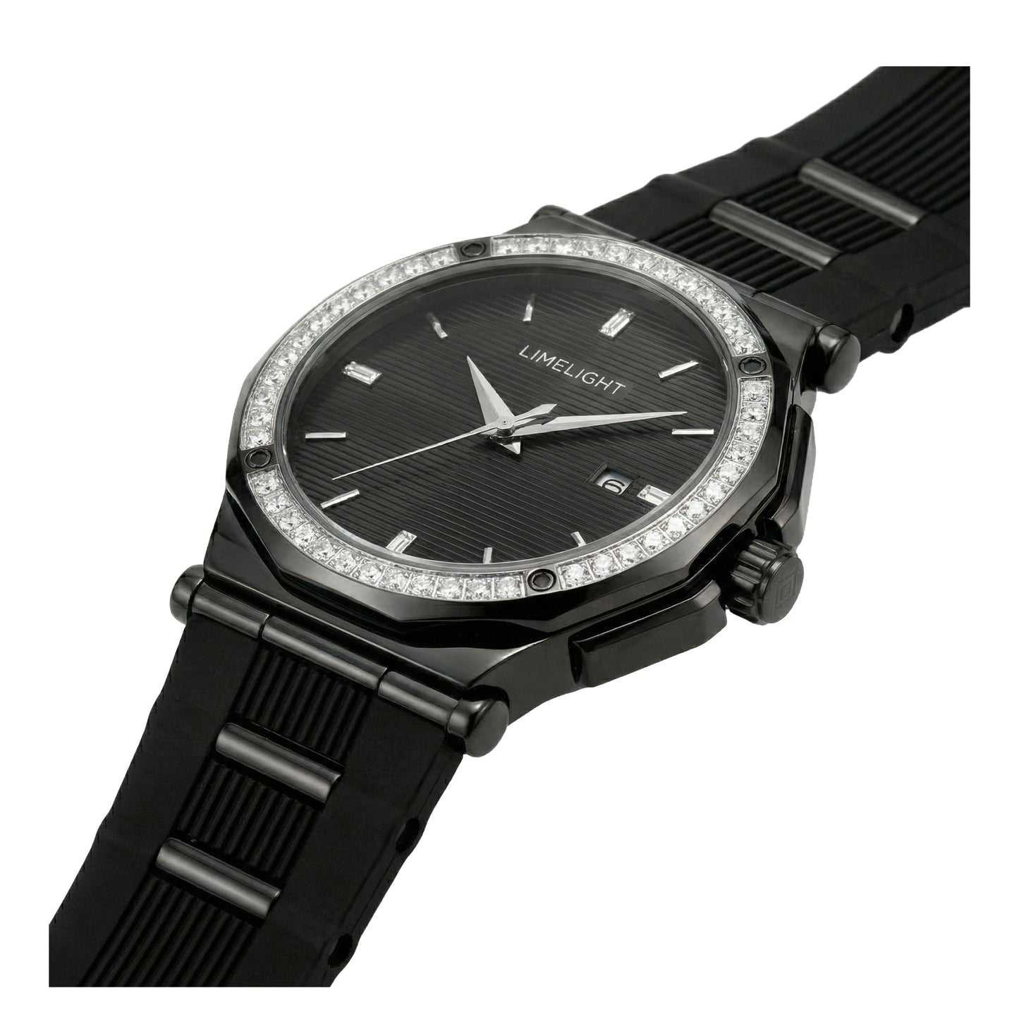 Pinstripe Baguette Edition, 43MM Round Case, Quartz Analogue Watch with Silicon Strap for Men, 50M Water Resistance