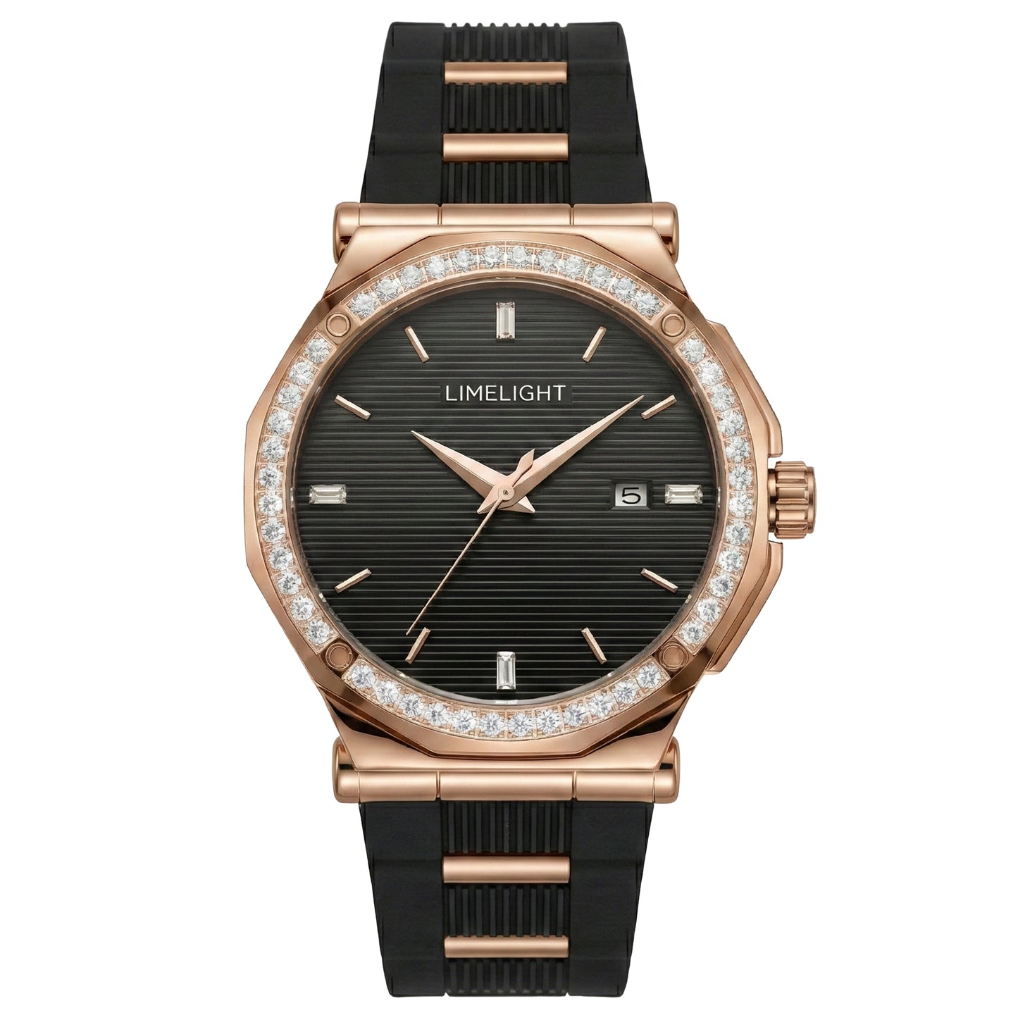 Pinstripe Baguette Edition, 43MM Round Case, Quartz Analogue Watch with Silicon Strap for Men, 50M Water Resistance