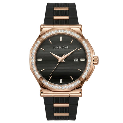 Pinstripe Baguette Edition, 43MM Round Case, Quartz Analogue Watch with Silicon Strap for Men, 50M Water Resistance