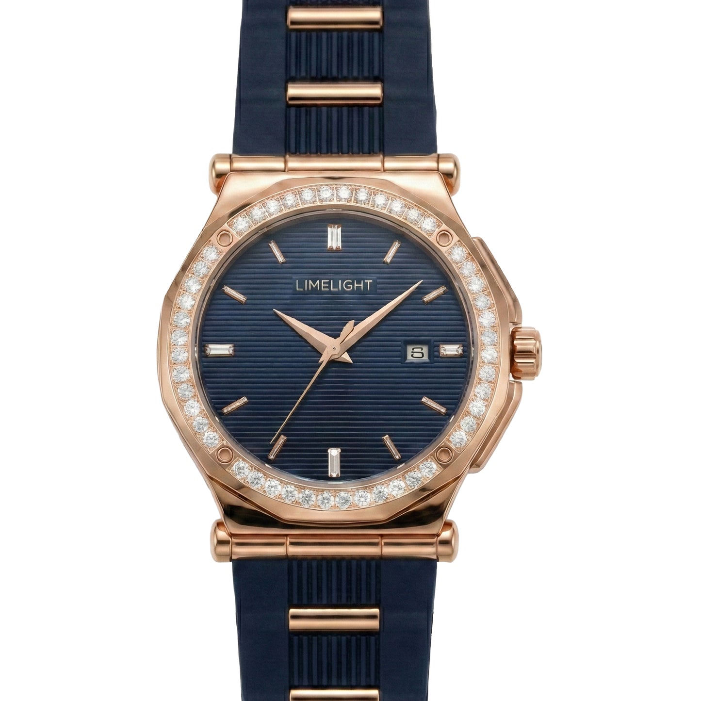 Pinstripe Baguette Edition, 43MM Round Case, Quartz Analogue Watch with Silicon Strap for Men, 50M Water Resistance