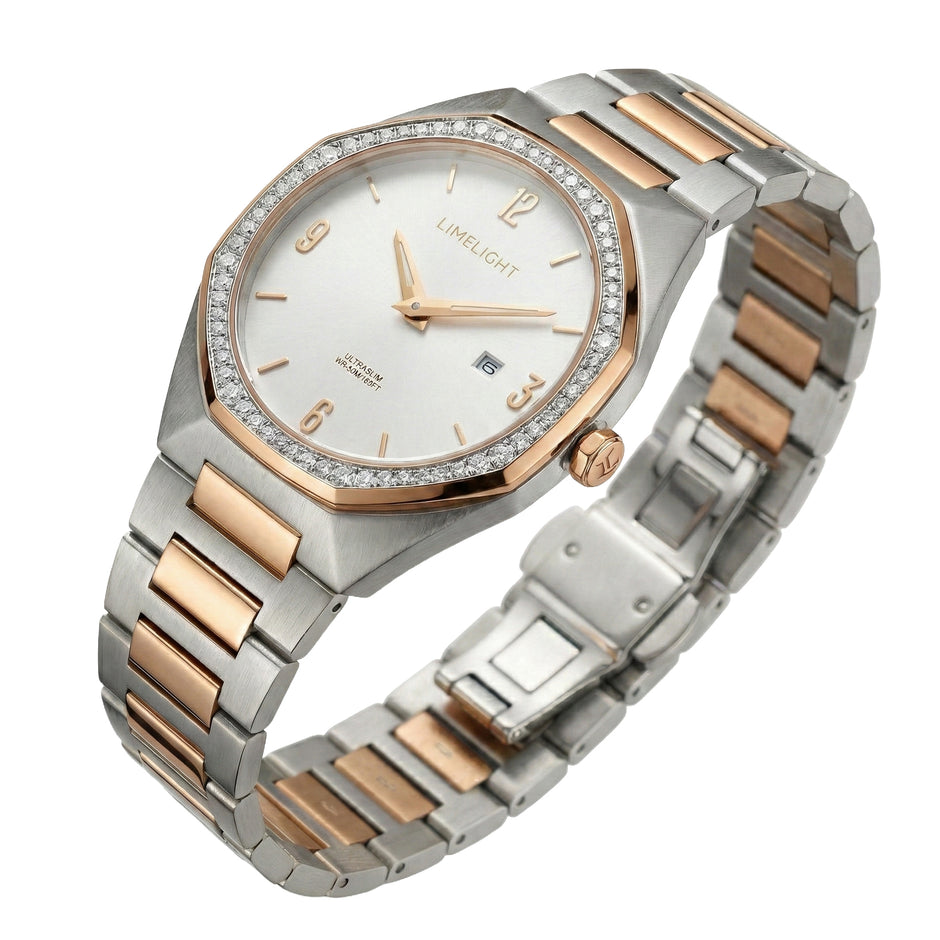 Sunray Series, 42MM Round Case, Two Toned Quartz Analogue Watch with Metal Band for Men, 50M Water Resistance