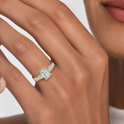 Chanelled Baguette Emerald Solitaire Diamond Engagement Ring