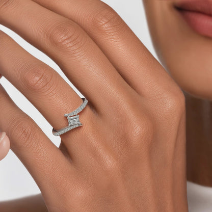 Emerald Split Shank Diamond Ring
