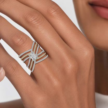 Emerald-cut Crisscross Diamond Cocktail Ring